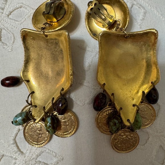 Vintage Gold and Amber Statement Earrings - Picture 12 of 12